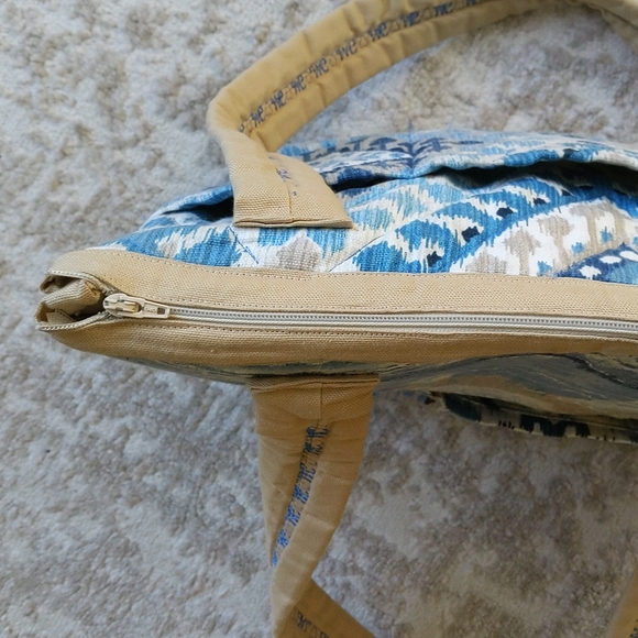 Homemade Waves Diamond Tote Beach Bag Blue Tan - Picture 7 of 16